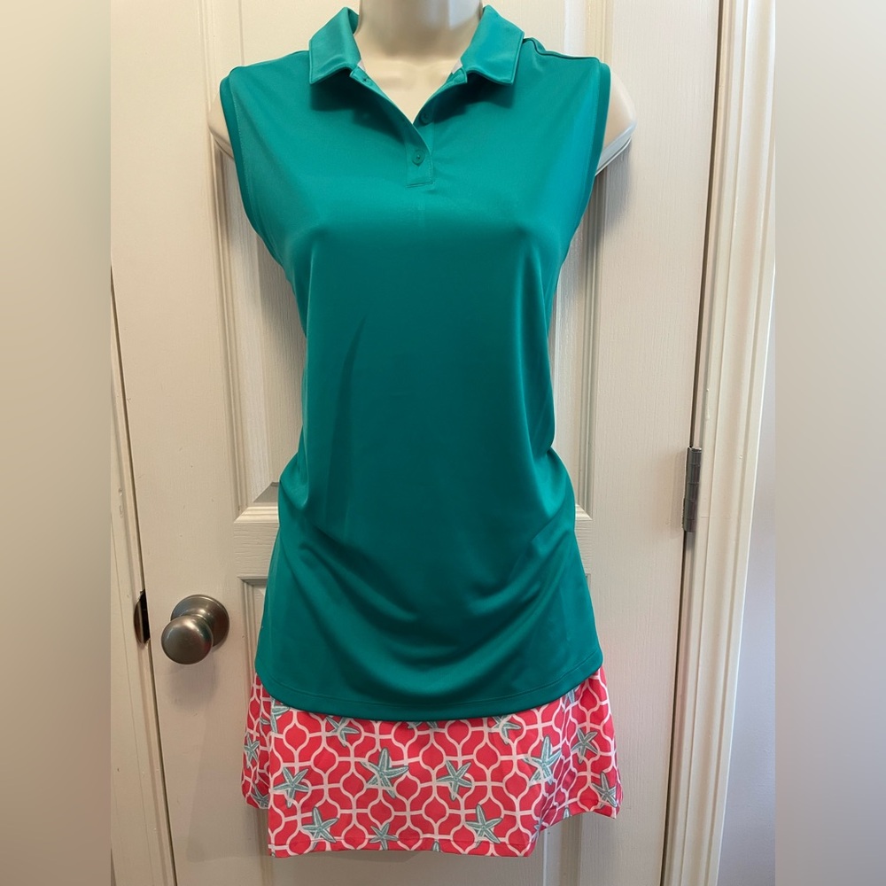 Crown & Ivy Coral and White Golf Skort with Coordinating Teal Nike Top